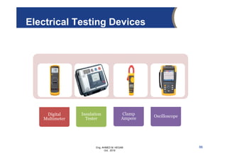 Eng. AHMED M. HEGAB
Oct. 2019
Electrical Testing Devices
Digital
Multimeter
Insulation
Tester
Clamp
Ampere
Oscilloscope
86
 