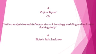A
Project Report
On
““Insilico analysis towards influenza virus : A homology modeling and molecular
docking study”
at
Biotech Park, Lucknow

 