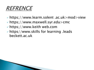  https;//www.learm.solent .ac.uk>mod>view
 https;//www.maxwell.syr.edu>cmc
 https;//www.keith web.com
 https//www.skills for learning .leads
beckett.ac.uk
 