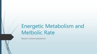 Energetic Metabolism and
Metbolic Rate
Maryam mohammadzadehsari
 