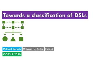 Towards a classification of DSLs
Mikhail Barash University of Turku Finland
OOPSLE 2020
 