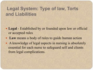 Legal System Type Of Law Torts And Liabilities Pptx