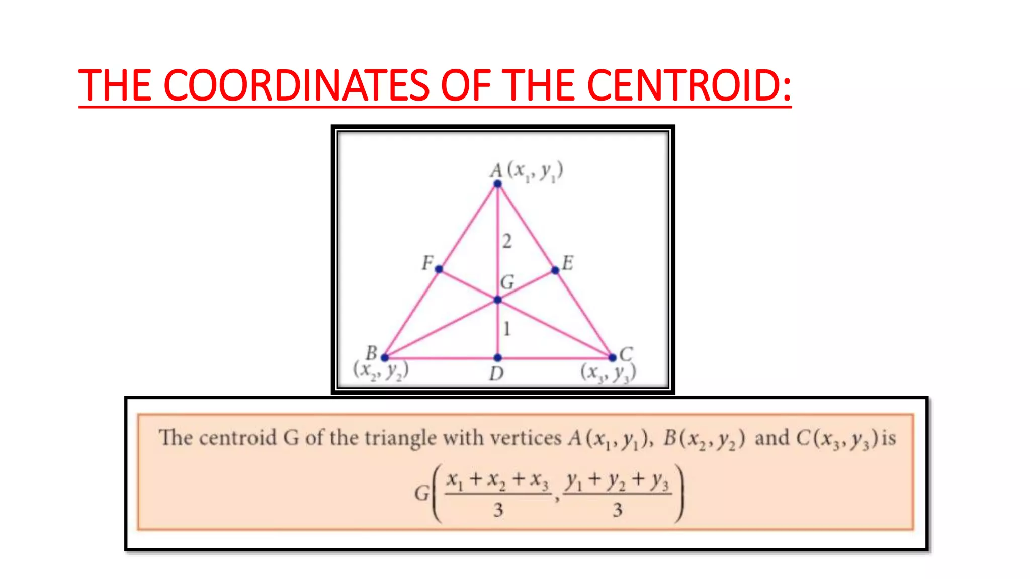 THE COORDINATES OF THE CENTROID:
 