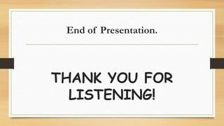 End of Presentation.
THANK YOU FOR
LISTENING!
 