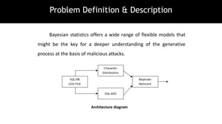 Problem Definition & Description
Bayesian statistics offers a wide range of flexible models that
might be the key for a deeper understanding of the generative
process at the basis of malicious attacks.
Architecture diagram
 