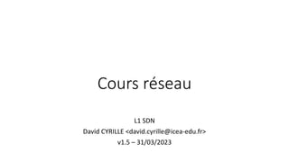 Cours réseau
L1 SDN
David CYRILLE <david.cyrille@icea-edu.fr>
v1.5 – 31/03/2023
 