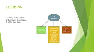 LICENSING
Licensing is the outcome
of the review process and
it is the final step.
19
EIS
Review
Permission
for project
with
changes in
activity
or/and
mitigation
Not
approved
Approved
 