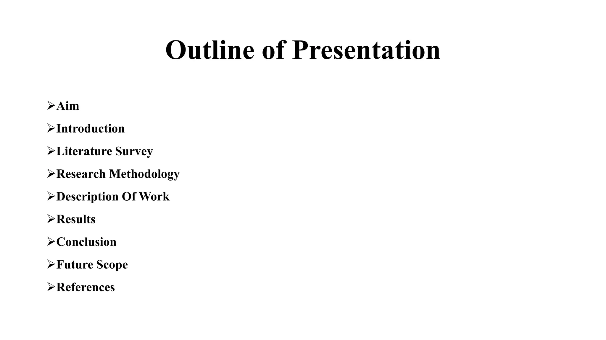Outline of Presentation
Aim
Introduction
Literature Survey
Research Methodology
Description Of Work
Results
Conclusion
Future Scope
References
 
