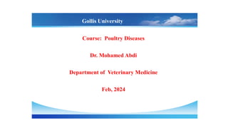Course: Poultry Diseases
Dr. Mohamed Abdi
Department of Veterinary Medicine
Feb, 2024
Gollis University
 