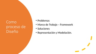 Como
proceso de
Diseño
• Problemas
• Marco de Trabajo – Framework
• Soluciones
• Representación y Modelación.
 
