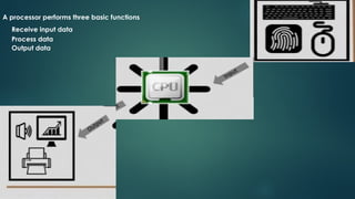 A processor performs three basic functions
Receive input data
Process data
Output data
 