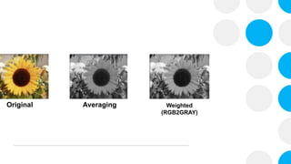 Original Averaging Weighted
(RGB2GRAY)
 