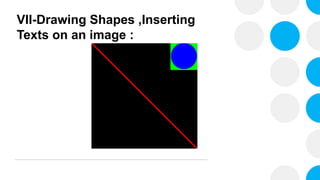 VII-Drawing Shapes ,Inserting
Texts on an image :
 