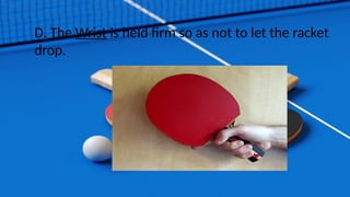 D. The Wrist is held firm so as not to let the racket
drop.
 