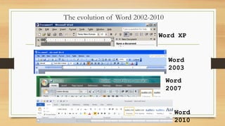 The evolution of Word 2002-2010
25
Word XP
Word
2003
Word
2007
Word
2010
 