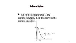 32
 When the denominator is the
gamma function, the pdf describes the
gamma distribution
Erlang Noise
 