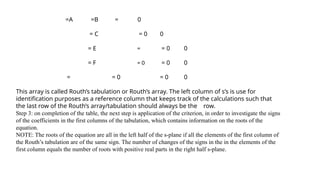 Routh Array Casio Comprehensive Stability Analysis in the S-Domain Using Routh-Hurwitz ...