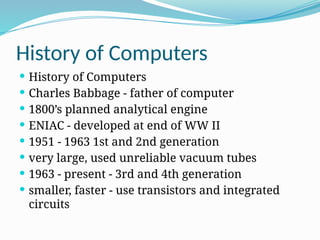 Ww Computer Comprehensive Introduction to Basic Computer Concepts for Students | PPTX
