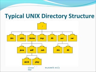 Typical UNIX Directory Structure




        Operating System       Infosys-Campus
        Connect            M.LAVANYA M.C.A
        Dept
 