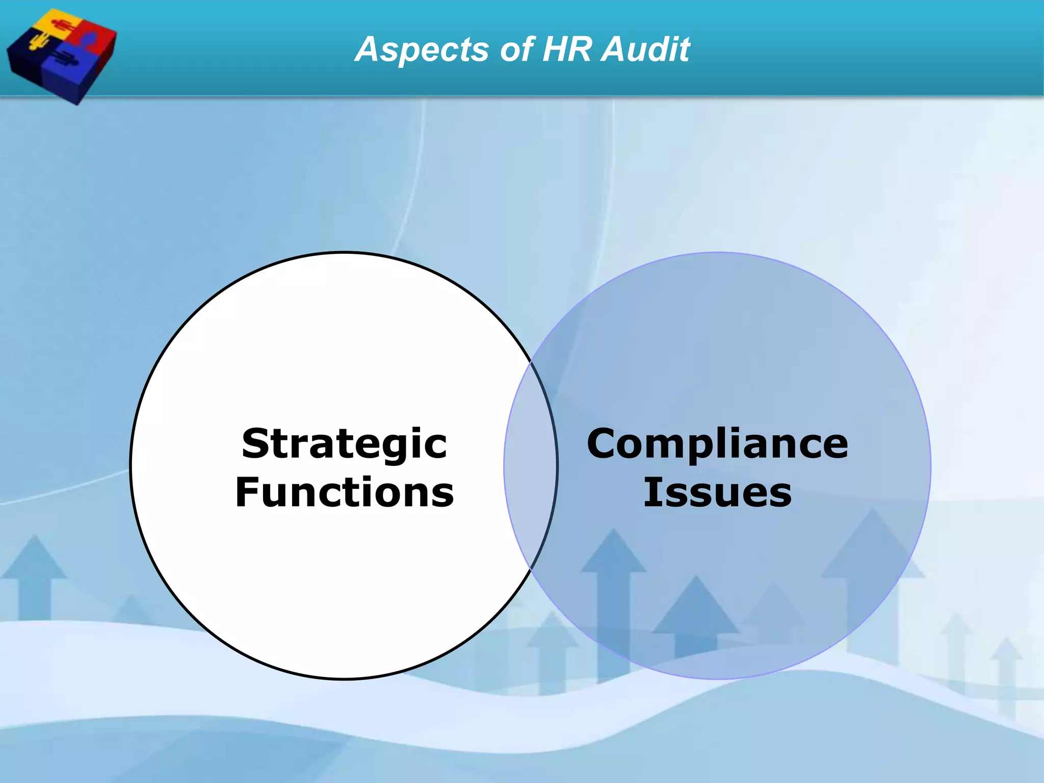 Strategic
Functions
Compliance
Issues
Aspects of HR Audit
 