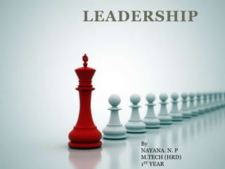 LEADERSHIP
LEADERSHIP

By
NAYANA. N. P
M.TECH (HRD)
1ST YEAR

 