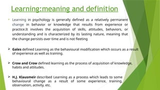Learning definitions relation to learning and maturation | PPTX