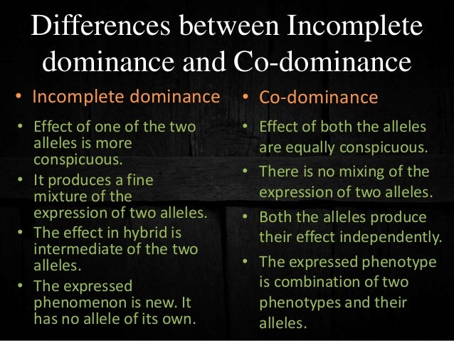difference between dominance and codominance and incomplete dominance
