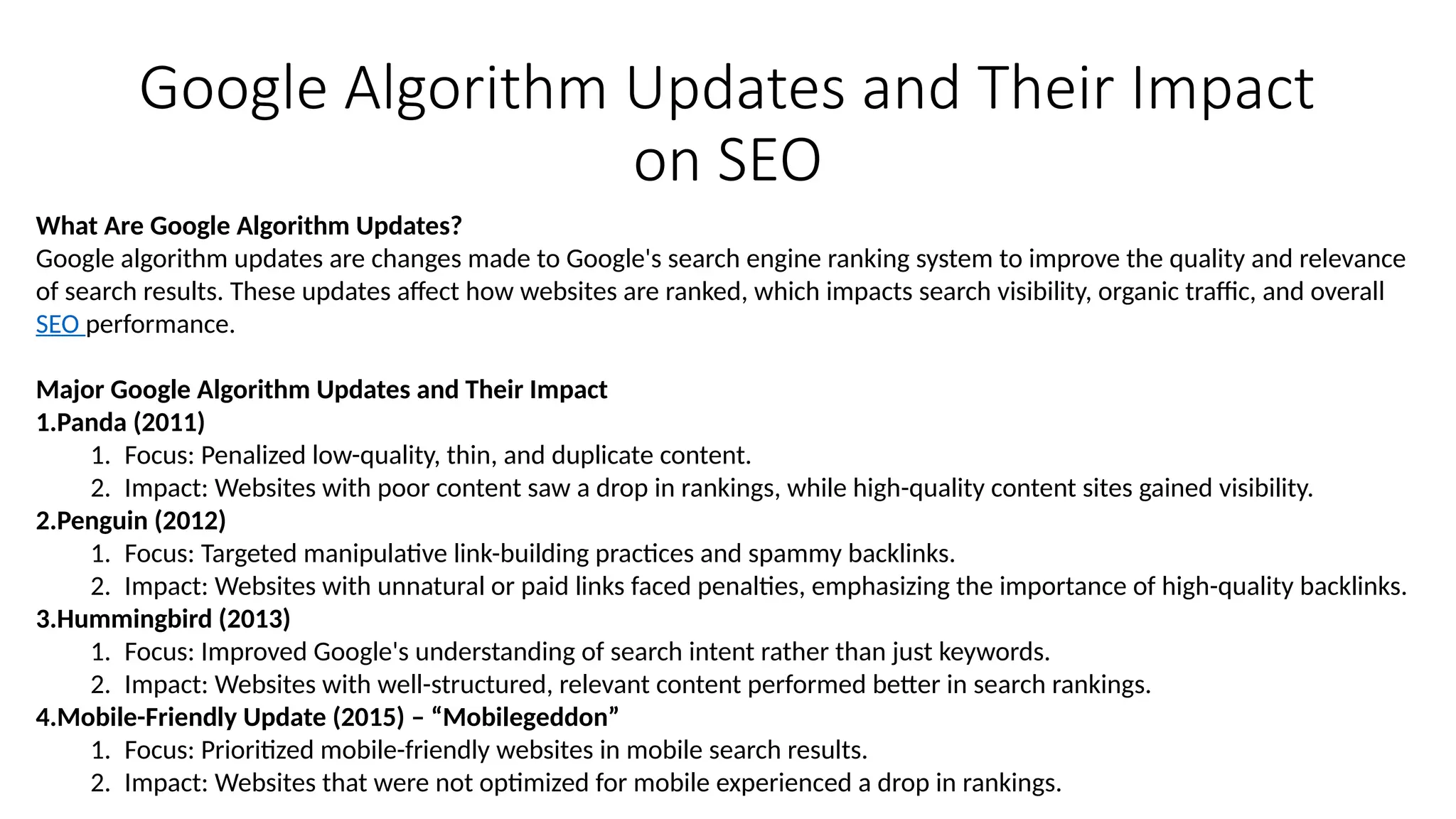 Google Algorithm Updates and Their Impact on SEO | PPTX