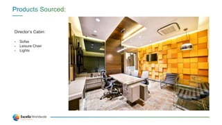 Director’s Cabin:
- Sofas
- Leisure Chair
- Lights
 