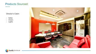 Director’s Cabin:
- Sofas
- Chairs
- Lights
 