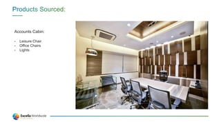 Accounts Cabin:
- Leisure Chair
- Office Chairs
- Lights
 