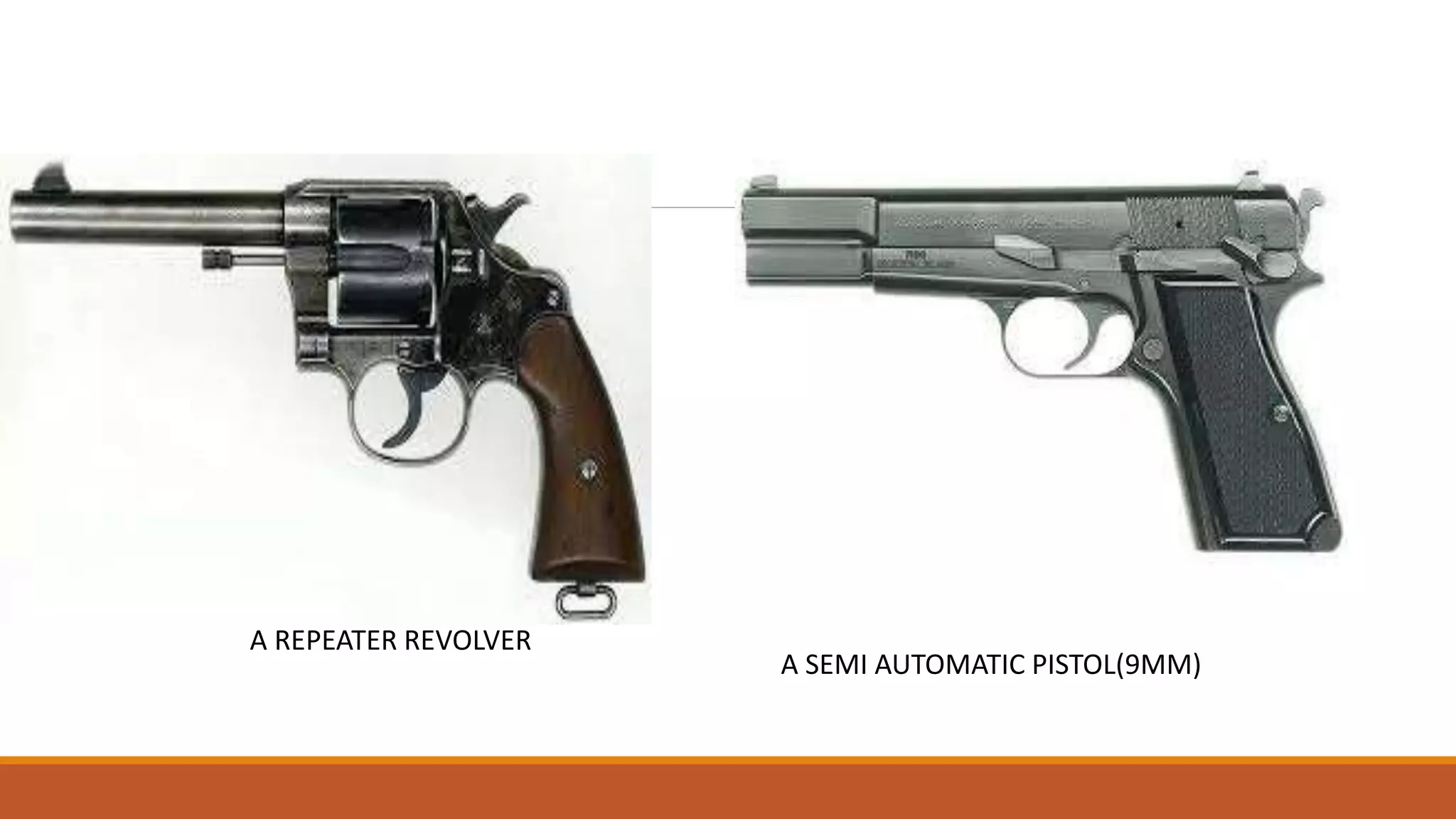 A REPEATER REVOLVER
A SEMI AUTOMATIC PISTOL(9MM)
 