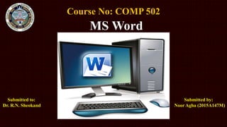 Submitted to: Submitted by:
Dr. R.N. Sheokand Noor Agha (2015A147M)
 