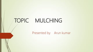 TOPIC MULCHING
Presented by Arun kumar
 