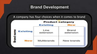 Brand Development
A company has four choices when it comes to brand
development. [5]
 