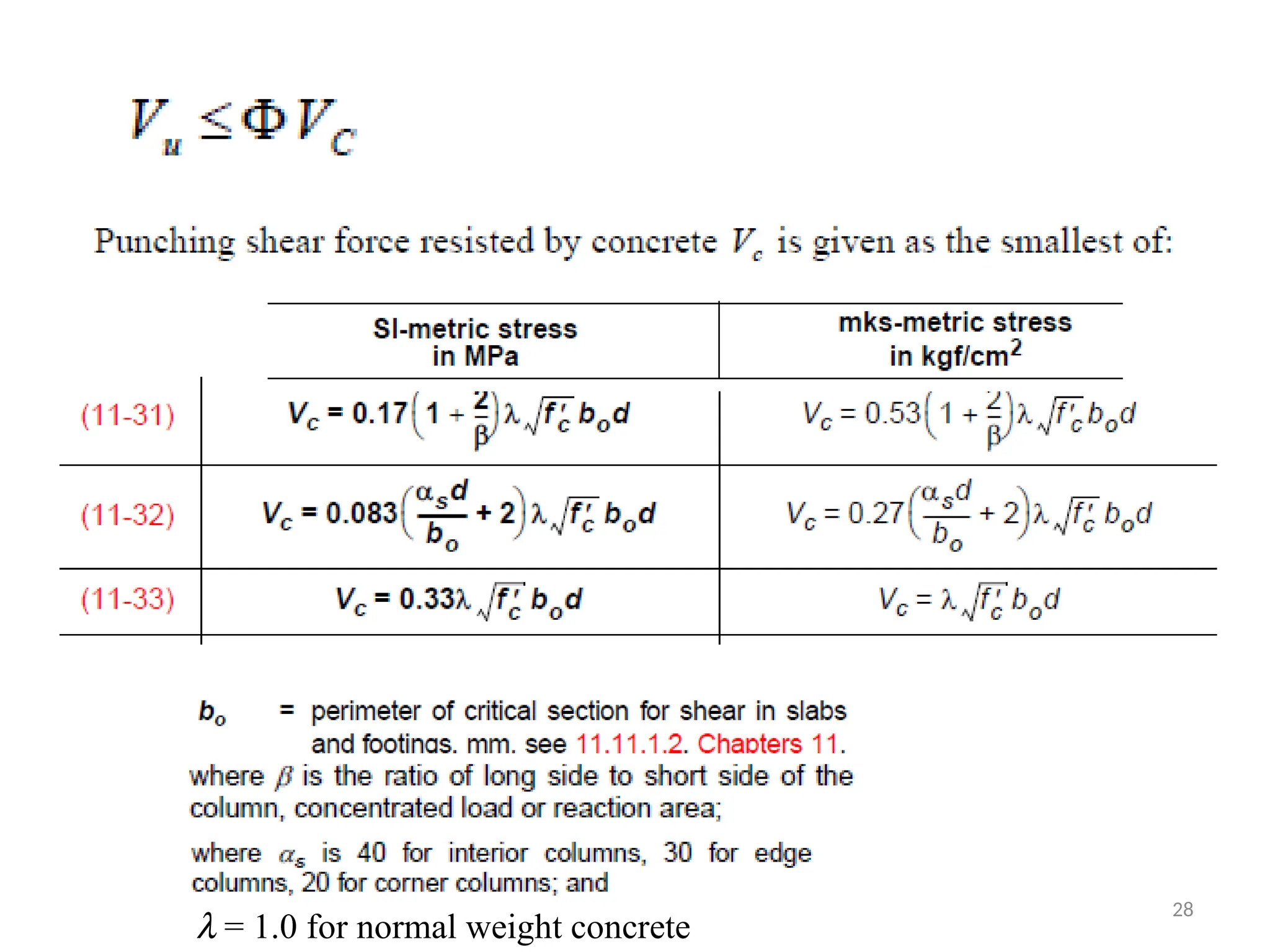 28
l = 1.0 for normal weight concrete
 