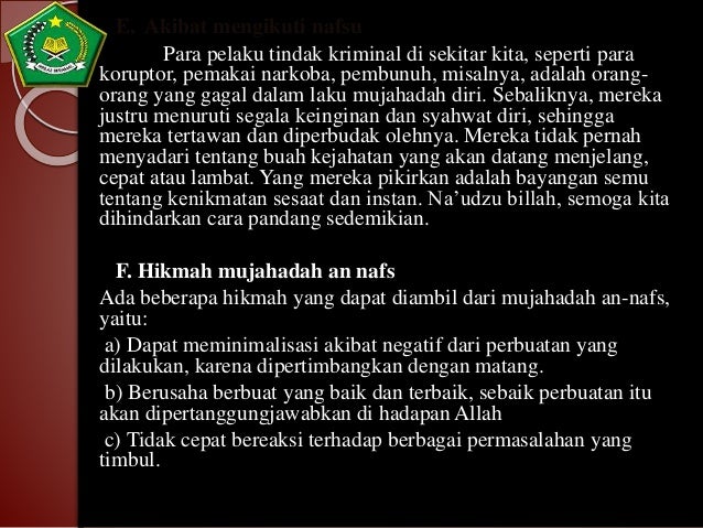 Hikmah Mujahadah An Nafs - Ruang Soal