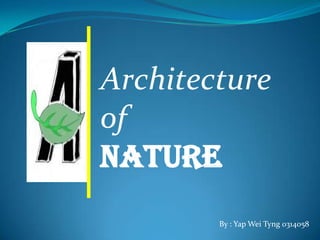Architecture
of
NATURE
By : Yap Wei Tyng 0314058
 