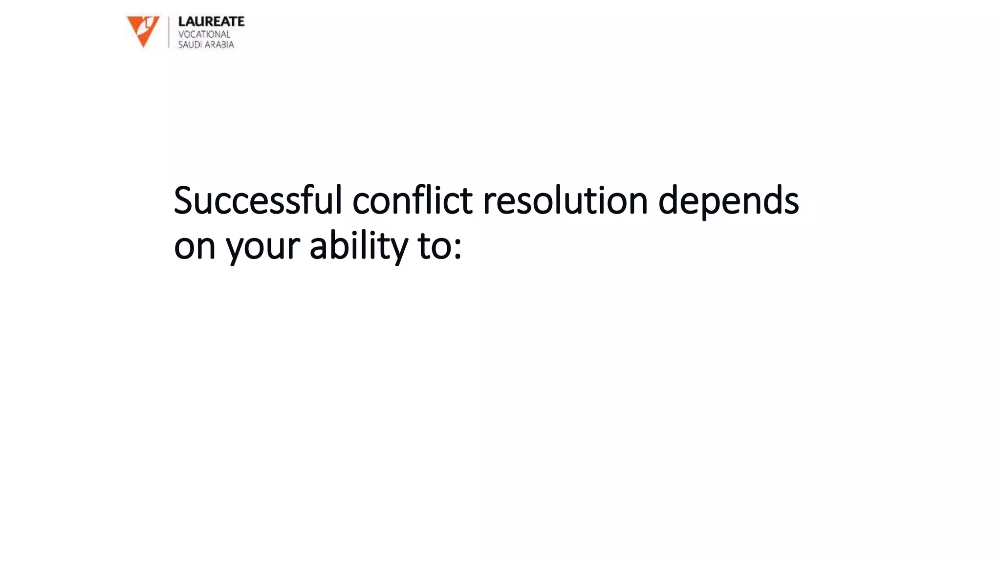Successful conflict resolution depends
on your ability to:
 