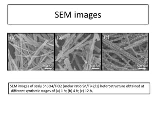 SEM images
SEM images of scaly Sn3O4/TiO2 (molar ratio Sn/Ti=2/1) heterostructure obtained at
different synthetic stages of (a) 1 h; (b) 4 h; (c) 12 h.
 