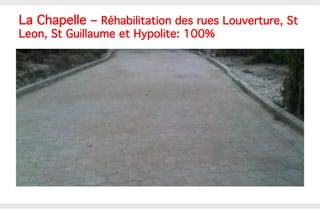 La Chapelle – Réhabilitation des rues Louverture, St
Leon, St Guillaume et Hypolite: 100%!

 