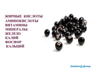 ЖИРНЫЕ КИСЛОТЫ
АМИНОКИСЛОТЫ
ВИТАМИНЫ
МИНЕРАЛЫ:
ЖЕЛЕЗО
КАЛИЙ
ФОСФОР
КАЛЬЦИЙ
 