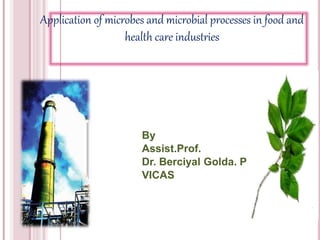 By
Assist.Prof.
Dr. Berciyal Golda. P
VICAS
Application of microbes and microbial processes in food and
health care industries
 