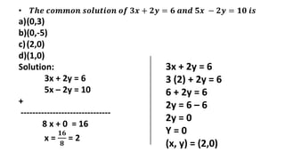 • What is the value of x in the equation 𝟑 x – 2 = 2 𝟑 + 4
a) 2 ( 1 - 𝟑 )
b) 2 ( 1 + 𝟑 )
c) 1 + 𝟑
d) 1 - 𝟑
Solution – 𝟑 x ...