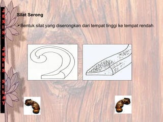 Silat Serong
Bentuk silat yang diserongkan dari tempat tinggi ke tempat rendah.
 