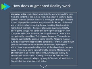 How does Augmented Reality work
computer vision understands what is in the world around the user
from the content of the c...