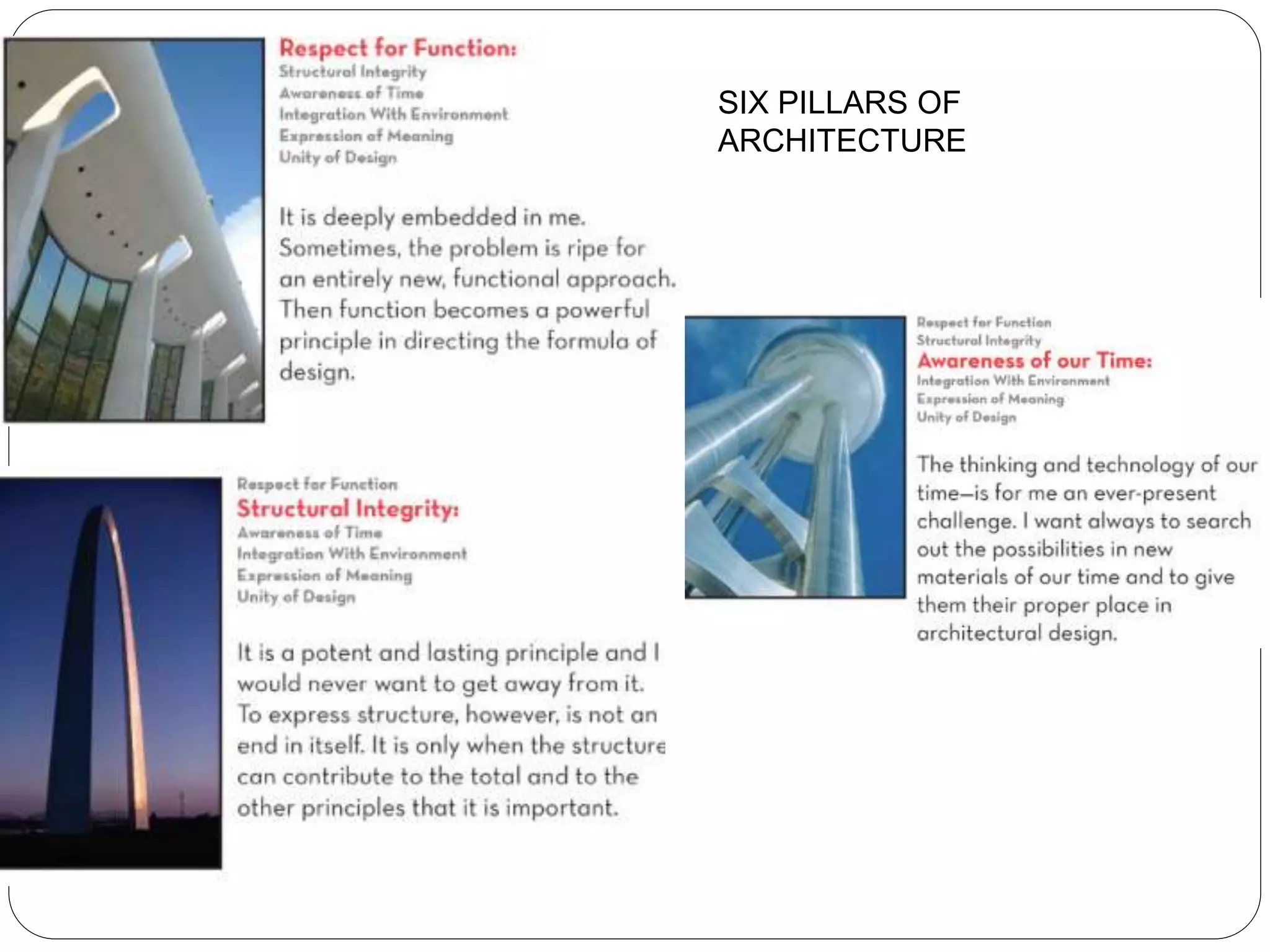 SIX PILLARS OF
ARCHITECTURE
 