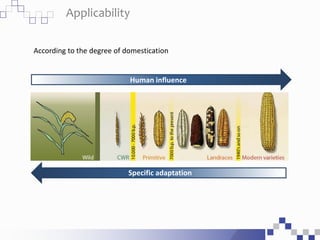 Applicability
According to the degree of domestication
Human influence
Specific adaptation
 