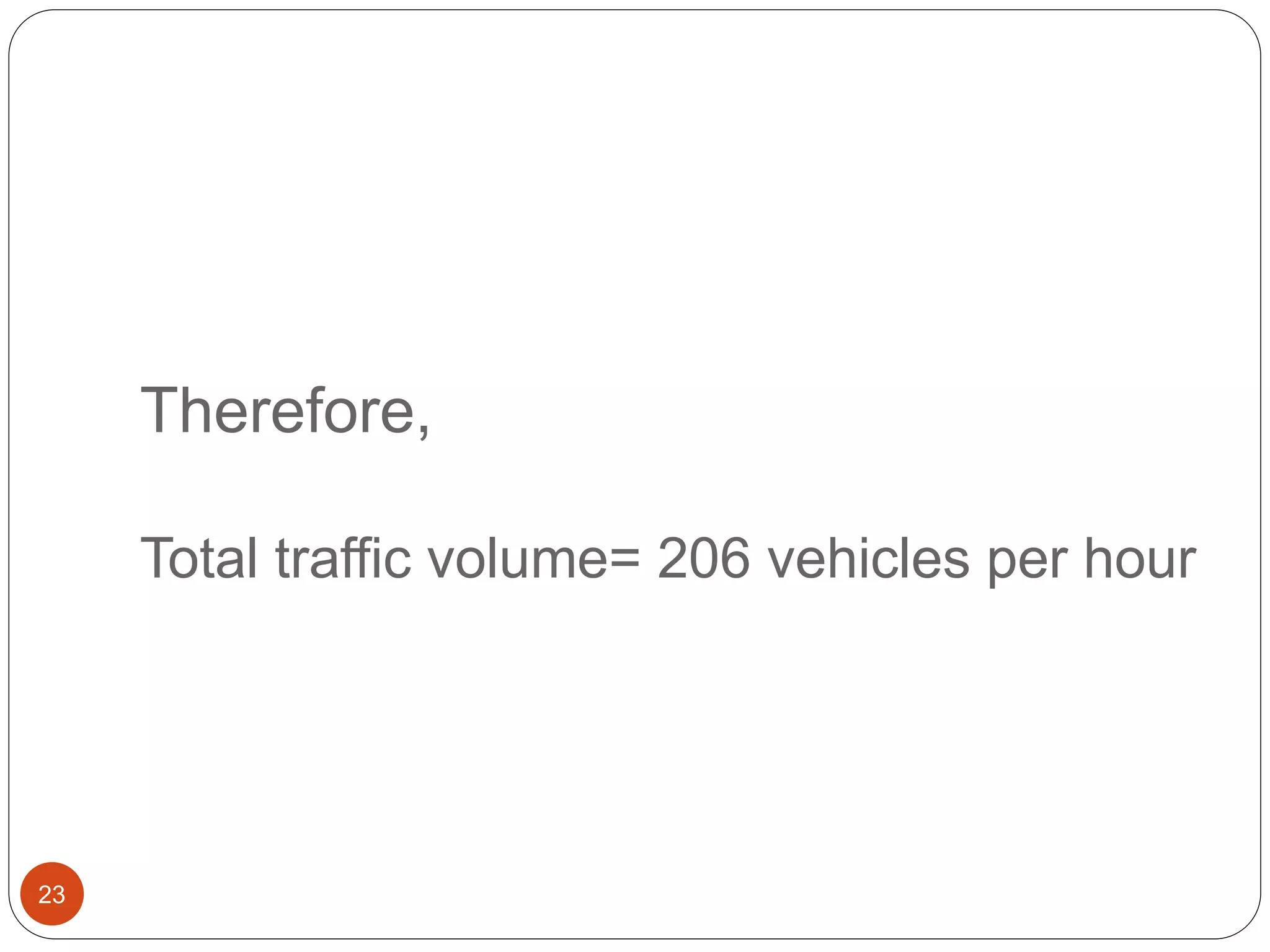 Therefore,
Total traffic volume= 206 vehicles per hour
23
 