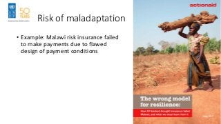Risk of maladaptation
• Example: Malawi risk insurance failed
to make payments due to flawed
design of payment conditions
 